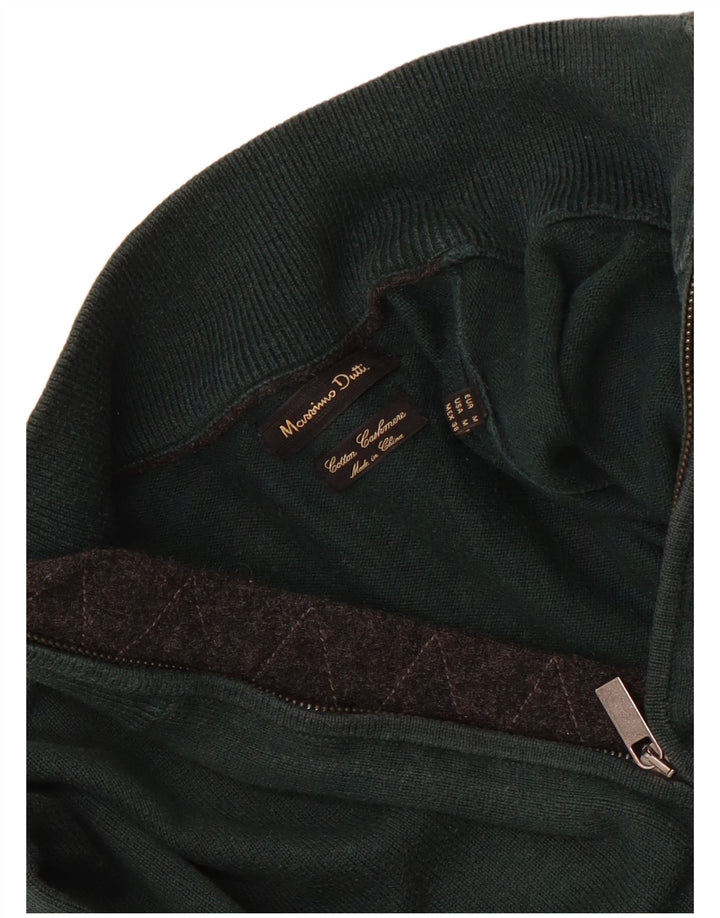 Pulover Massimo Dutti pentru bărbați, cu fermoar și gât, bumbac verde mediu