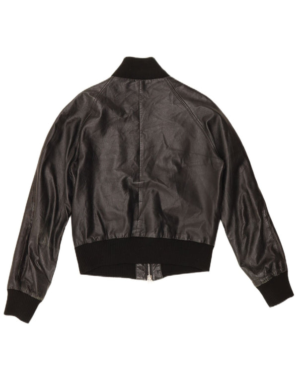 Jachetă de piele crop Sasch pentru femei UK 14 Medium Black