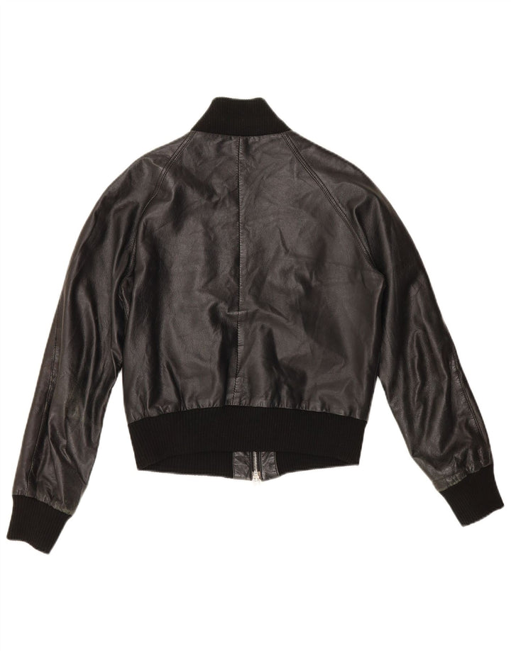 Jachetă de piele crop Sasch pentru femei UK 14 Medium Black