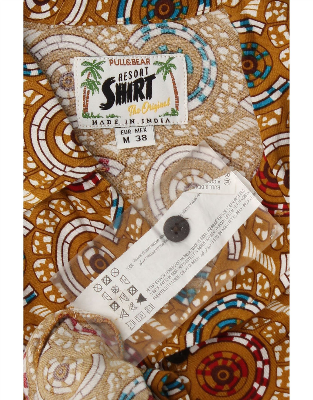 Cămașă cu mânecă scurtă pentru bărbați Pull & Bear, viscoză geometrică, bej mediu