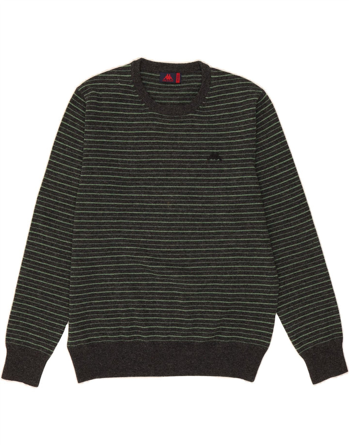 KAPPA Womens Crew Neck Jumper Sweater UK 14 Medium Grey Striped Wool Vintage Kappa and Second-Hand Kappa from Messina Hembry 