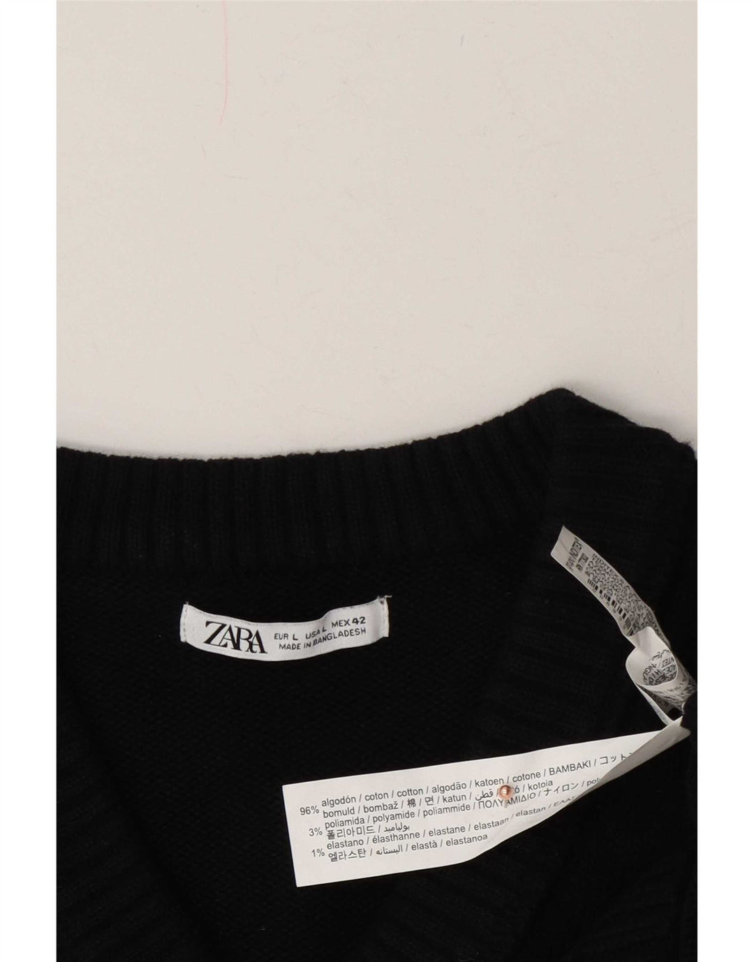 Pulover pentru bărbați Zara, cu decolteu în V, mare, negru, bumbac