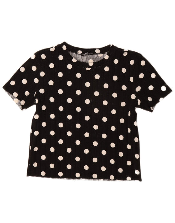 Top tricou pentru femei Zara UK 14 mare, negru, buline