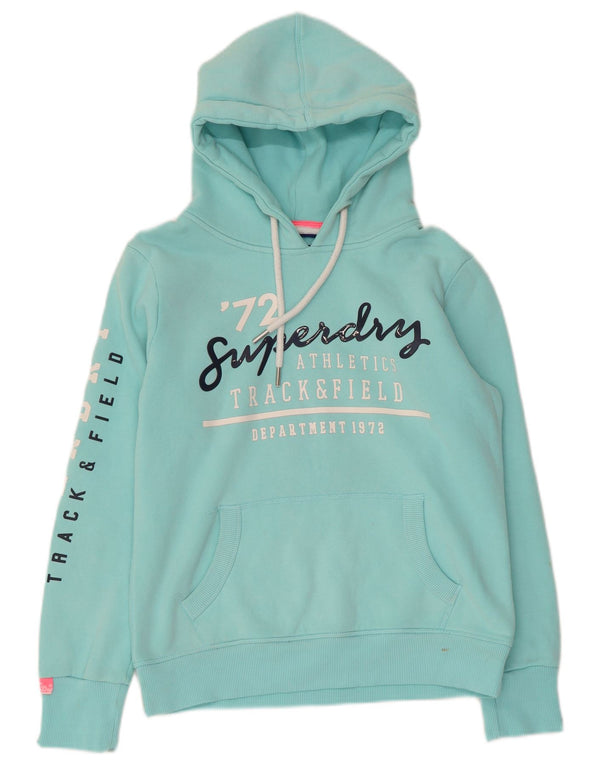 SUPERDRY Pulover supradimensionat cu glugă cu grafic pentru femei UK 10 mic turcoaz
