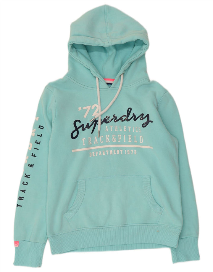 SUPERDRY Pulover supradimensionat cu glugă cu grafic pentru femei UK 10 mic turcoaz
