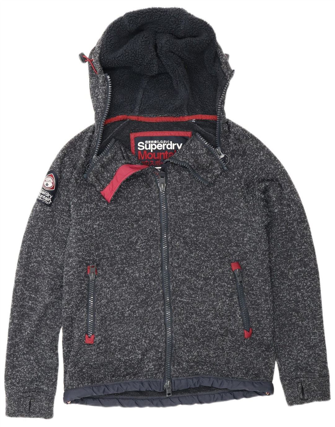 Pulover Superdry pentru bărbați, cu fermoar, cu capota, UK 14, mediu, bleumarin, poliester cu pături