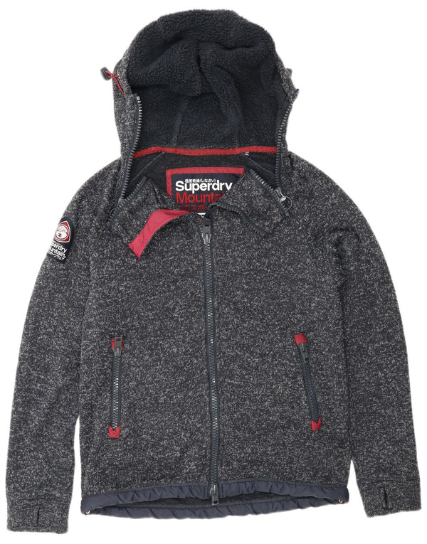 Pulover Superdry pentru bărbați, cu fermoar, cu capota, UK 14, mediu, bleumarin, poliester cu pături