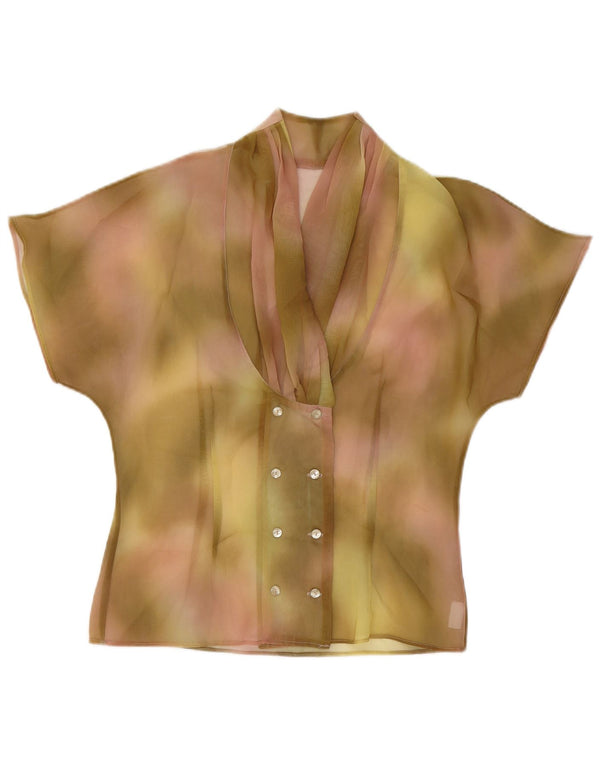 Bluză de cămașă transparentă vintage pentru femei UK 12 verde mediu Tie Dye