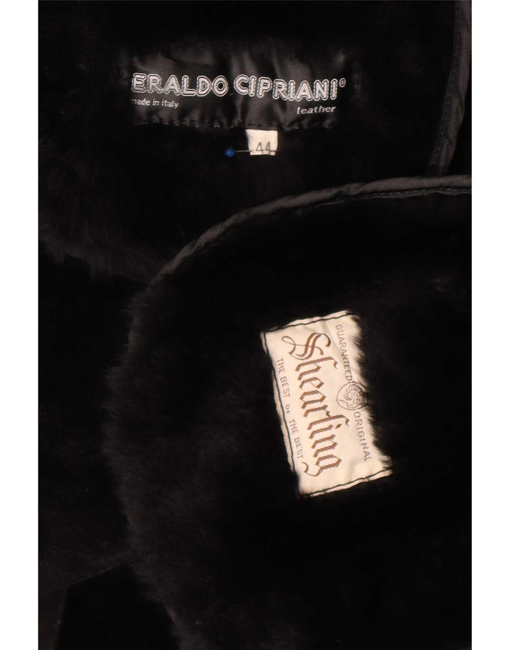 Palton vintage pentru femei din shearling EU 44 XL negru geometric