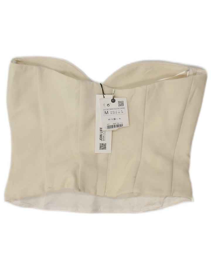 Top corset fără bretele pentru femei Zara UK 12 Poliester alb mediu mediu