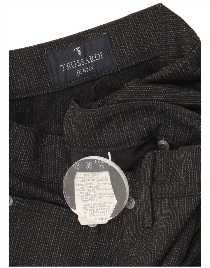 TRUSSARDI Pantaloni casual drepti pentru bărbați W33 L31 poliester cu dungi gri