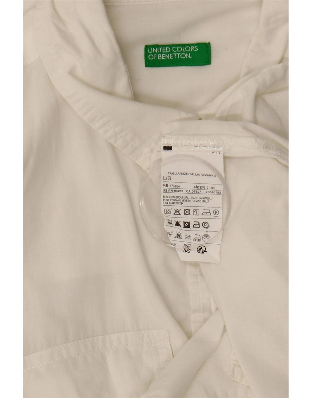 Cămașă oversize pentru femei BENETTON UK 16, mare, alb, bumbac