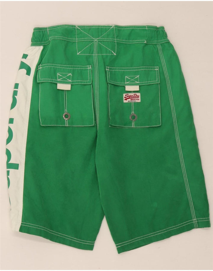 Pantaloni scurți de înot grafic Superdry pentru bărbați, mici, verzi, poliester color bloc