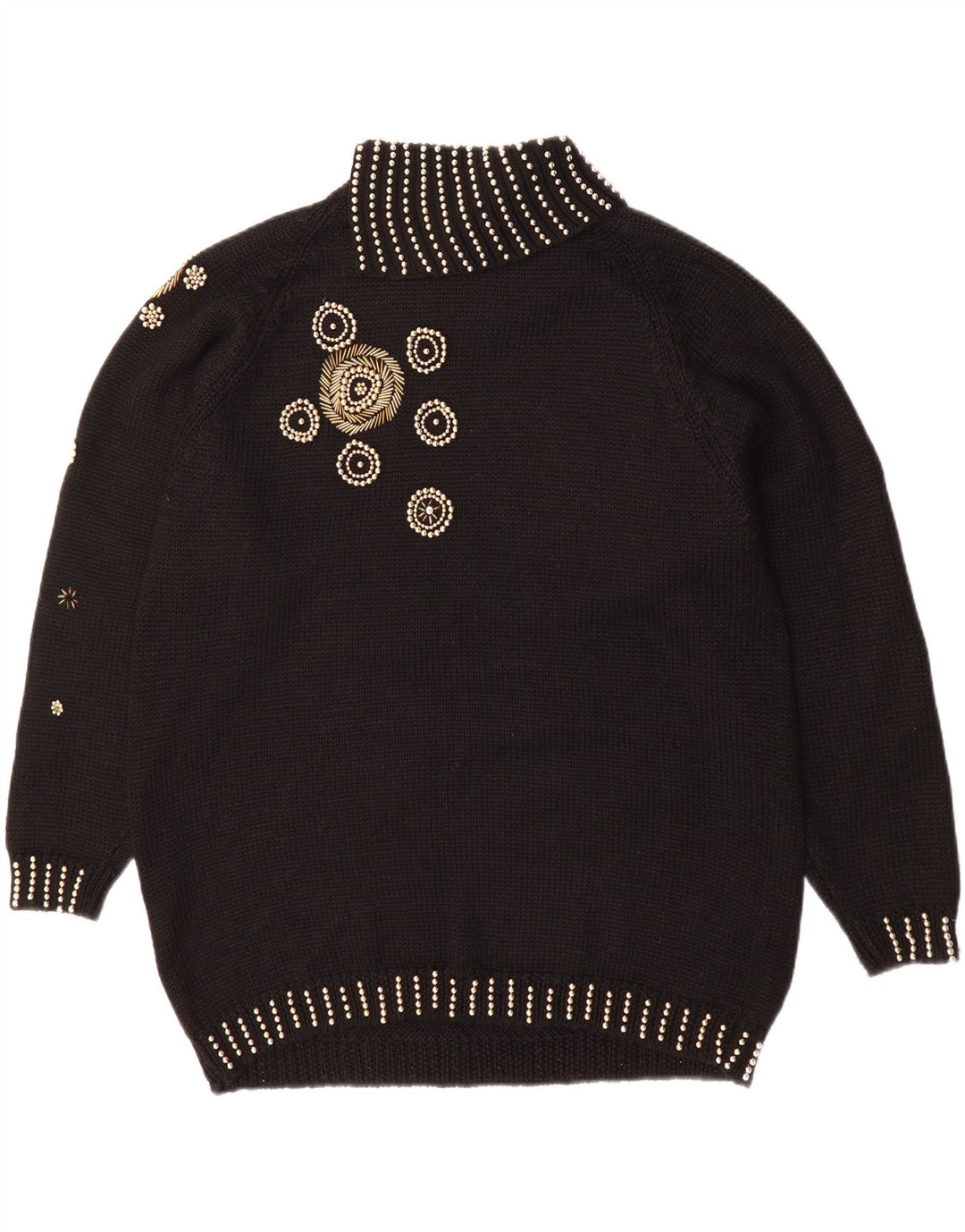 EGOISTE Womens Oversized Roll Neck Jumper Sweater EU 4 Small Black Floral Vintage Egoiste and Second-Hand Egoiste from Messina Hembry 