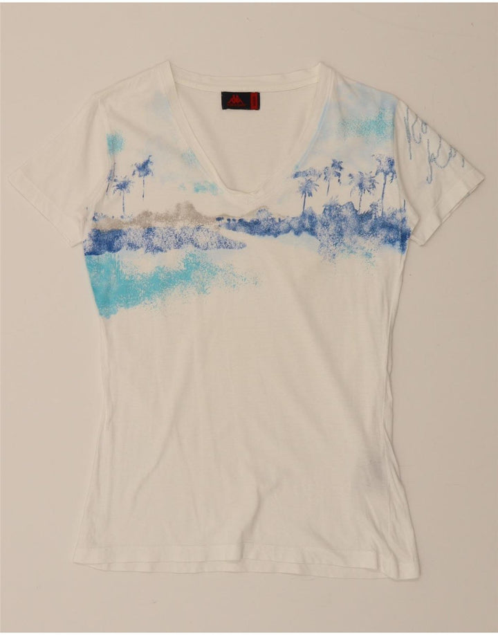 KAPPA Womens Graphic T-Shirt Top UK 12 Medium White Cotton Vintage Kappa and Second-Hand Kappa from Messina Hembry 