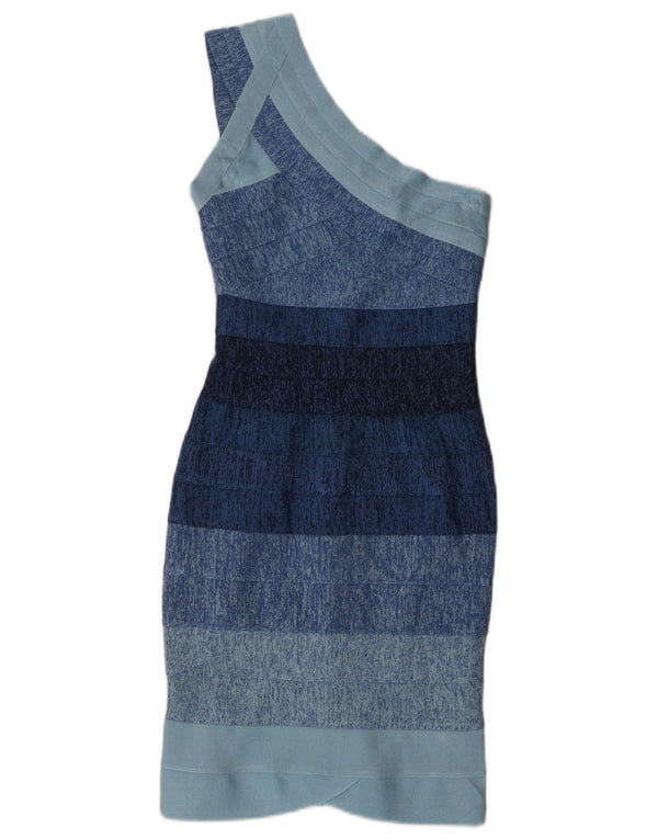 Herve Leger rochie bodycon cu un umăr pentru femei UK 4 XS albastru raion