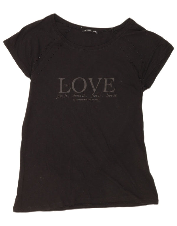 Tricou cu grafic pentru femei Zara UK 12 Bumbac mediu negru