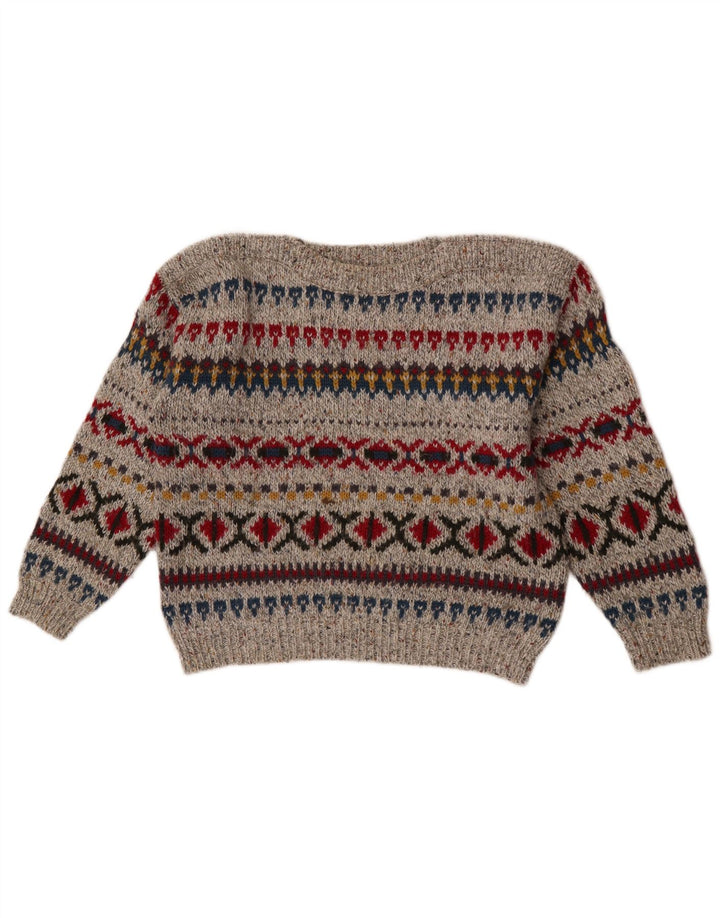 Mayon Pulover supradimensionat pentru femei cu gât de barcă EU 38 Medium Gri Fair Isle