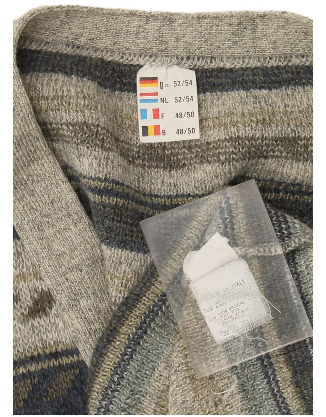 Pulover Cardigan Vintage pentru bărbați IT 52/54 Acrilic mare cu dungi gri