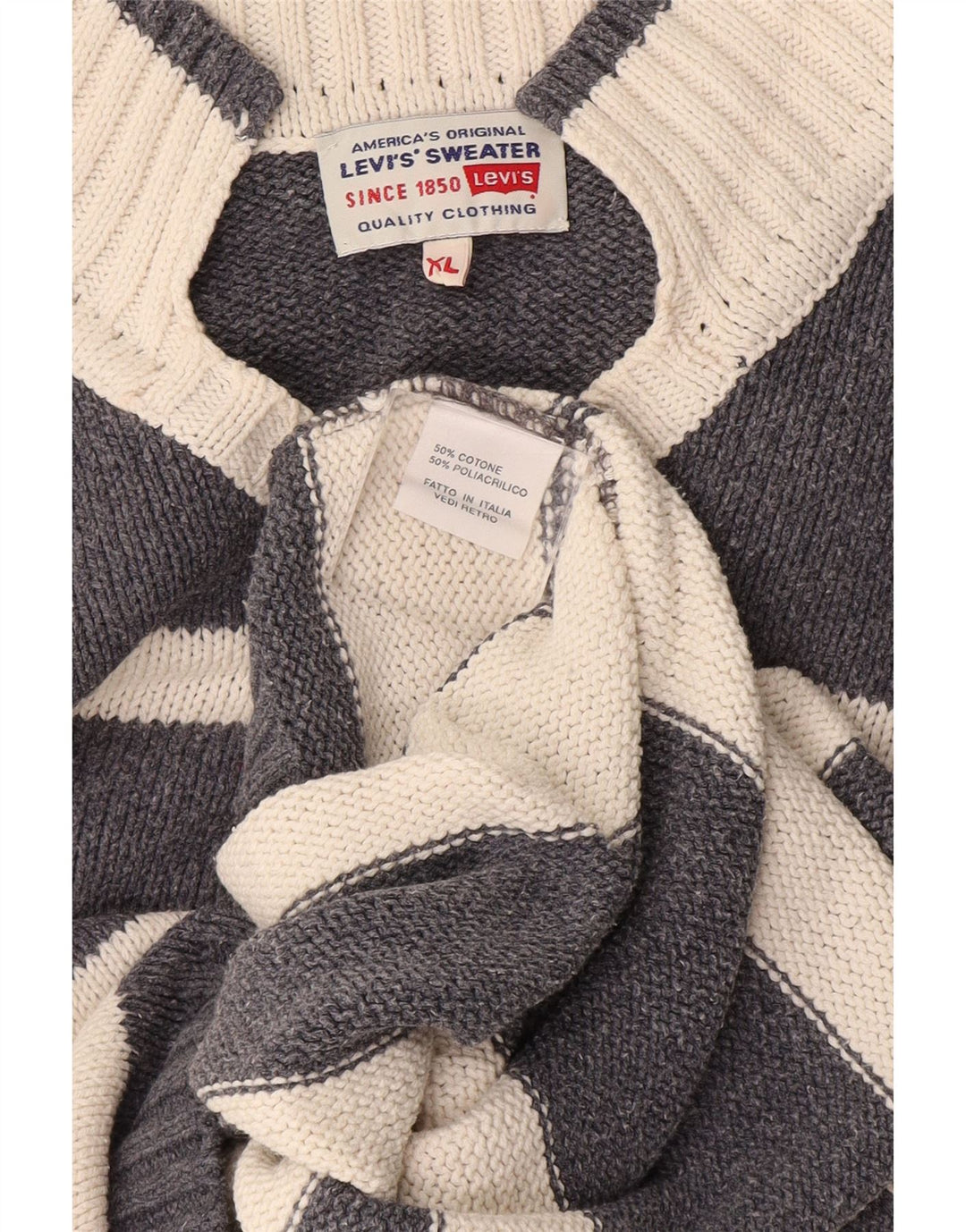 Pulover pentru bărbați Levi's cu decolteu în V, XL, bumbac cu dungi gri