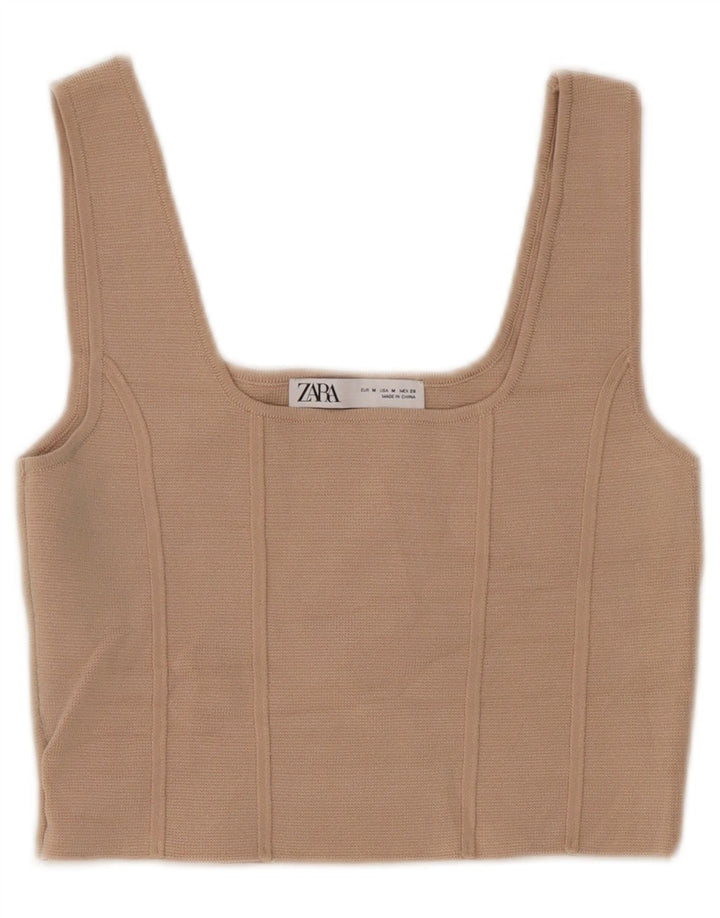 Crop Top Femei Zara UK 12 Medium Bej Nylon