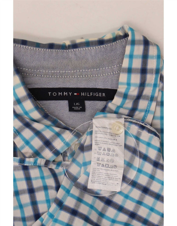 Cămașă cu mânecă scurtă Tommy Hilfiger pentru bărbați, bumbac cu carouri albastre mari