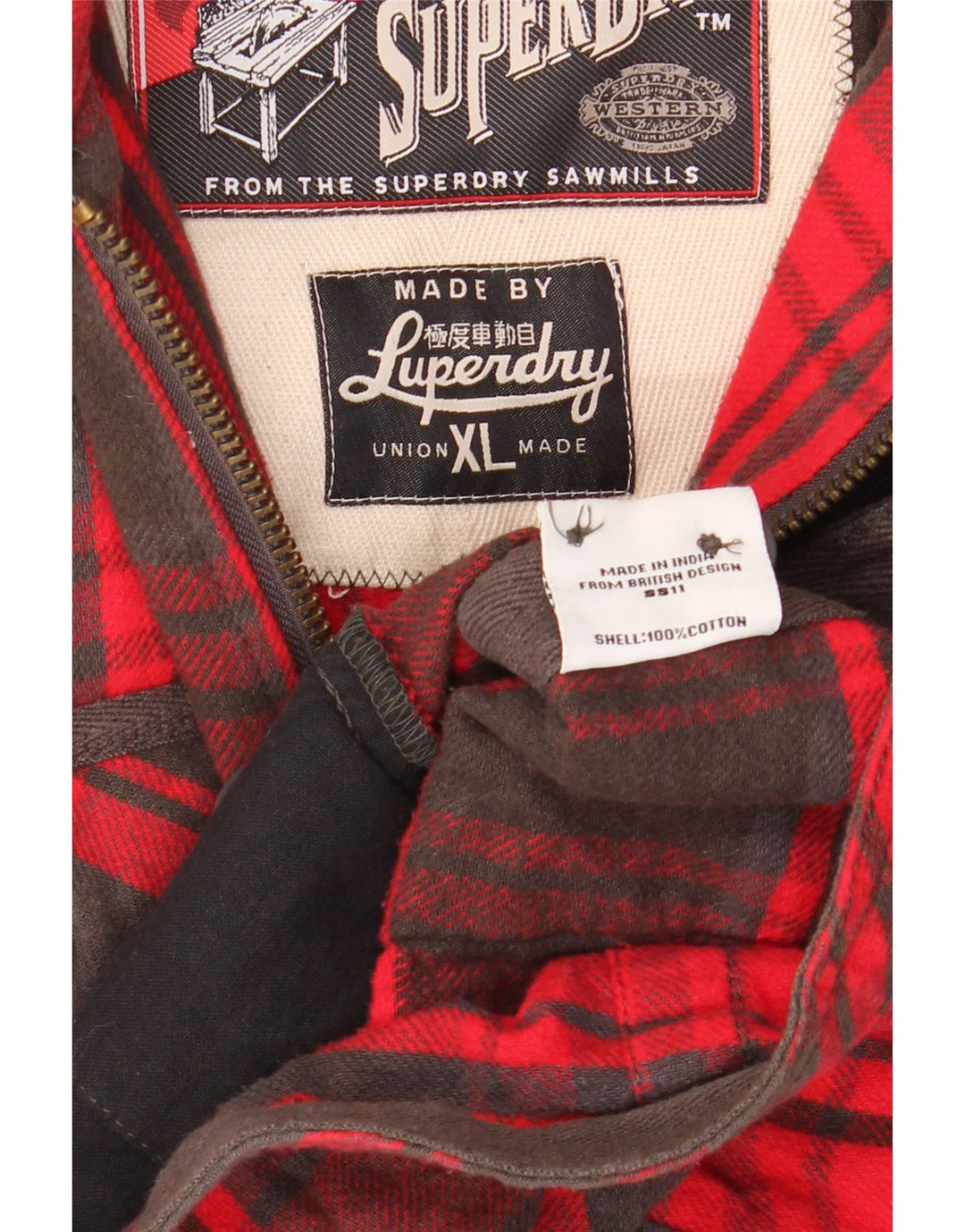 Jachetă Superdry pentru bărbați, UK 42 XL, bumbac cu carouri roșii