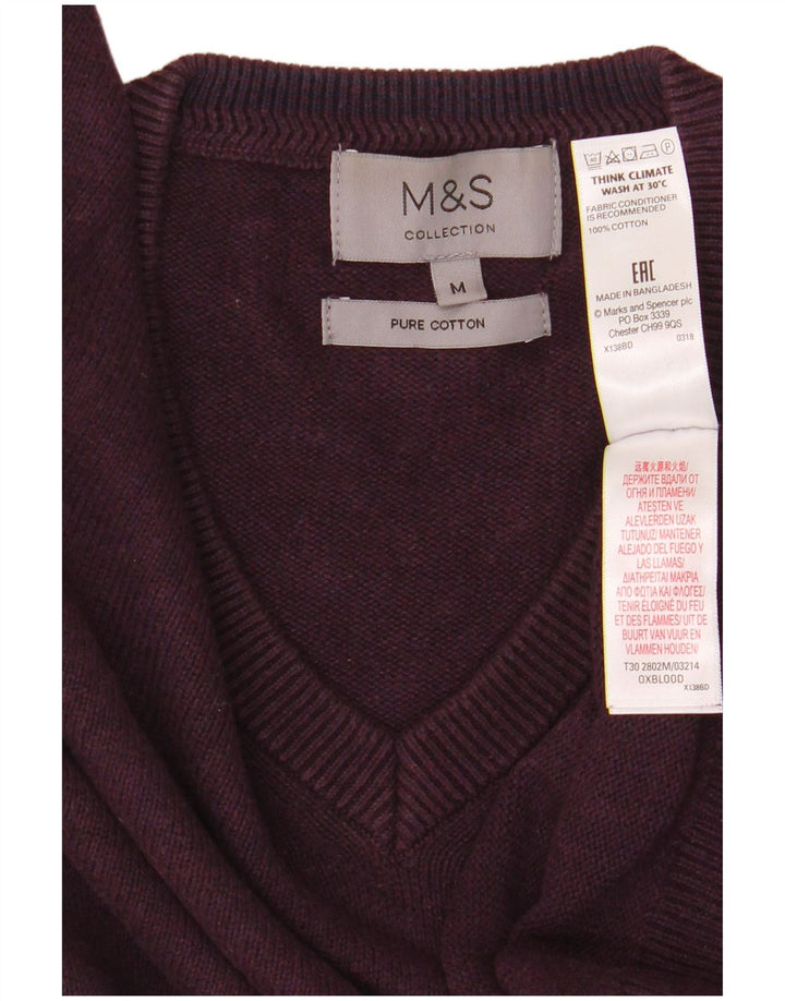 Pulover pentru bărbați Marks & Spencer, cu decolteu în V, bumbac maro mediu