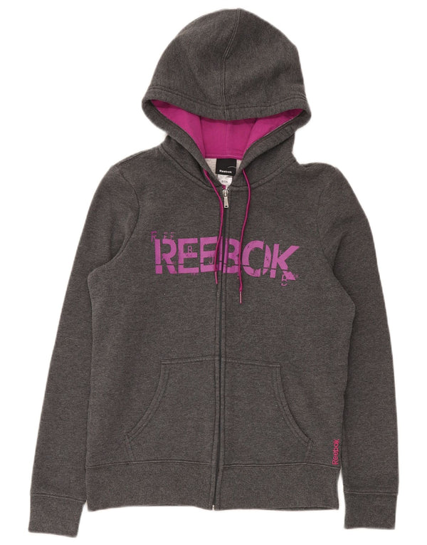 Pulover Reebok Graphic Zip pentru femei UK 10 Bumbac gri mic