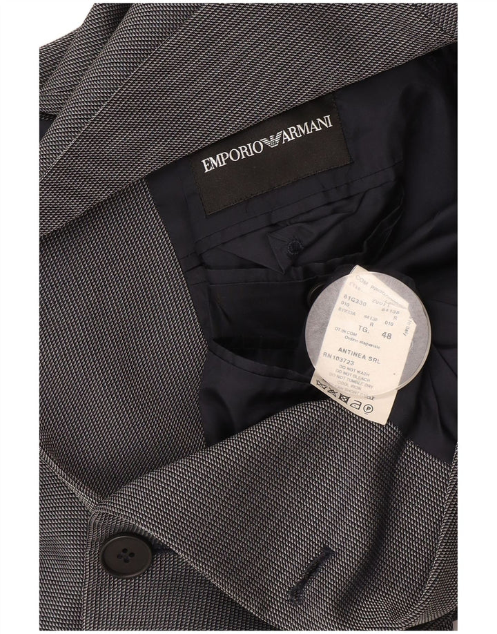 Jachetă pentru bărbați Emporio Armani cu 3 nasturi IT 48 Lână cu carouri bleumarin mic