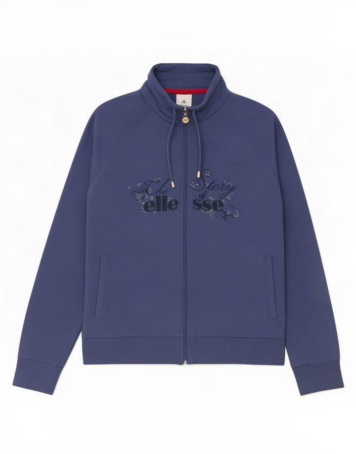 Jachetă de top pentru trening cu grafică Ellesse pentru femei UK 14, bumbac mediu albastru bleumarin