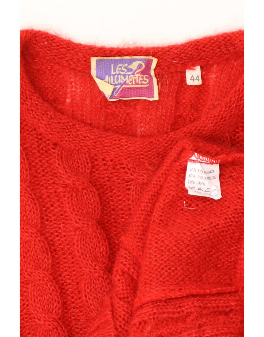 Pulover vintage pentru femei cu gât roșu și pulover IT 44 Medium Red Mohair