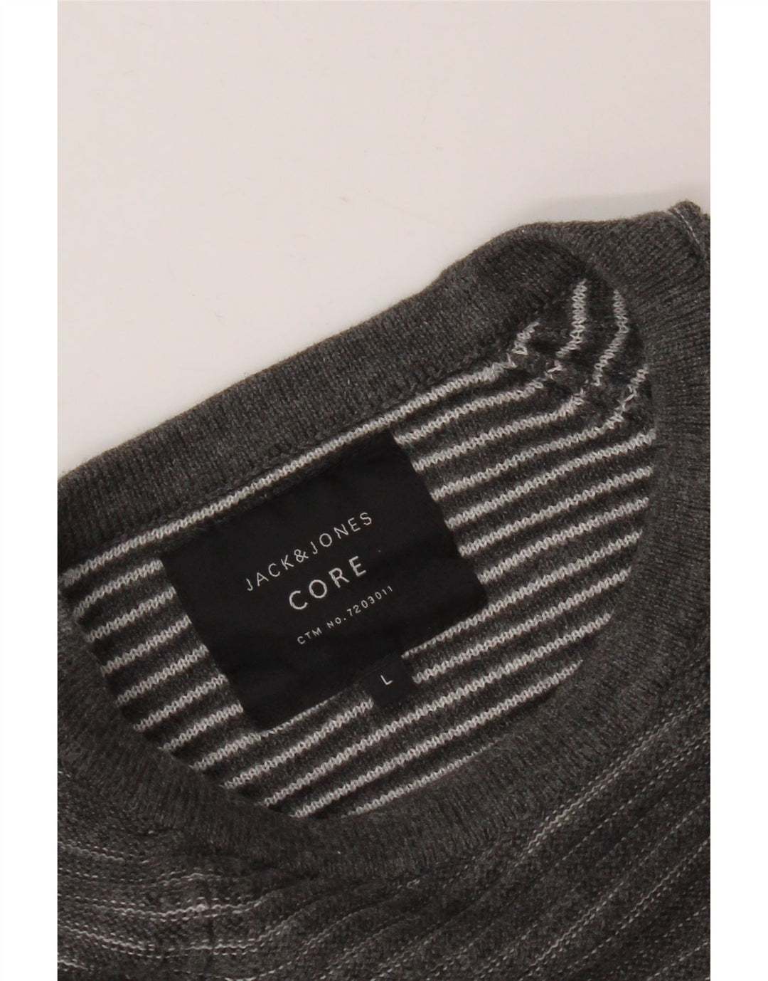 JACK & JONES Pulover pentru bărbați cu guler rotund, mărimea mare, cu dungi gri