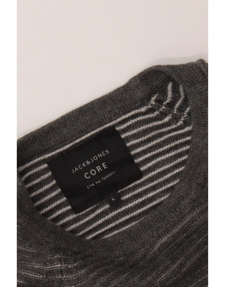 JACK & JONES Pulover pentru bărbați cu guler rotund, mărimea mare, cu dungi gri