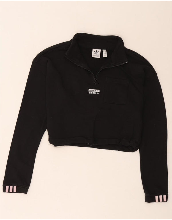 Hanorac Adidas pentru femei Crop Zip Gâtul Pulover UK 10 Mic Negru