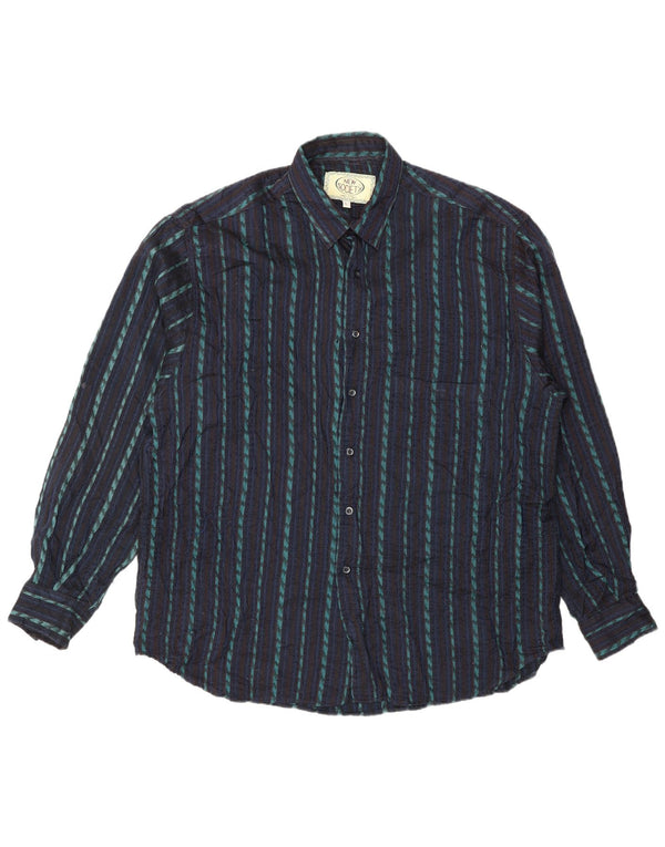 Vintage Mens Shirt Large Navy Blue Striped