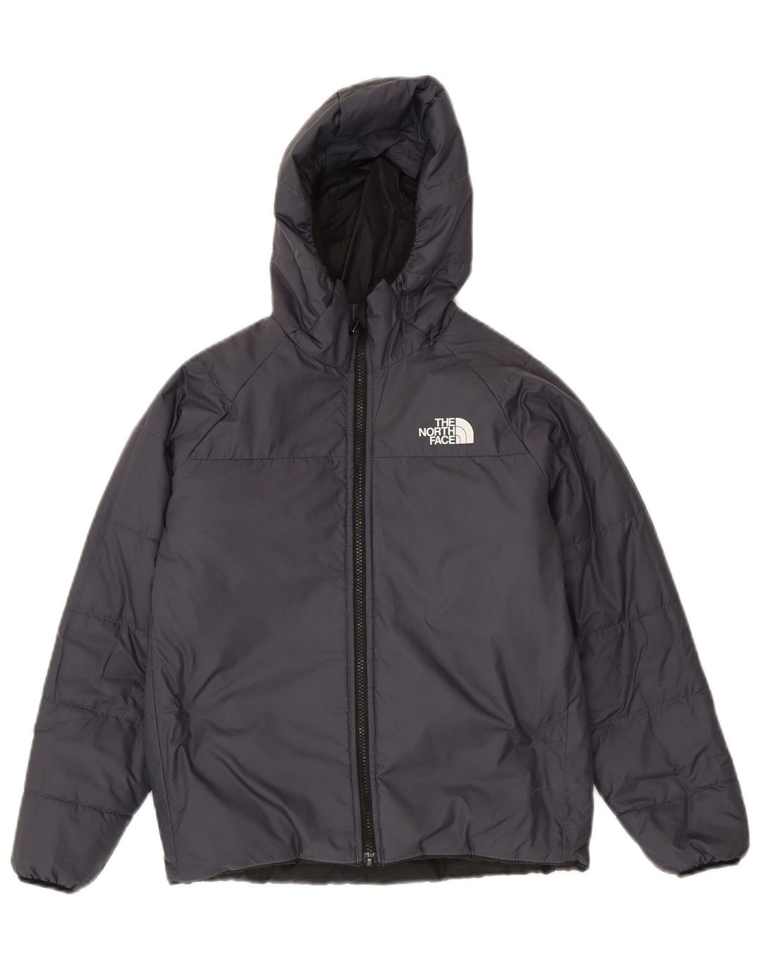 Jachetă căptușită reversibilă cu glugă The North Face pentru băieți 11-12 ani, gri