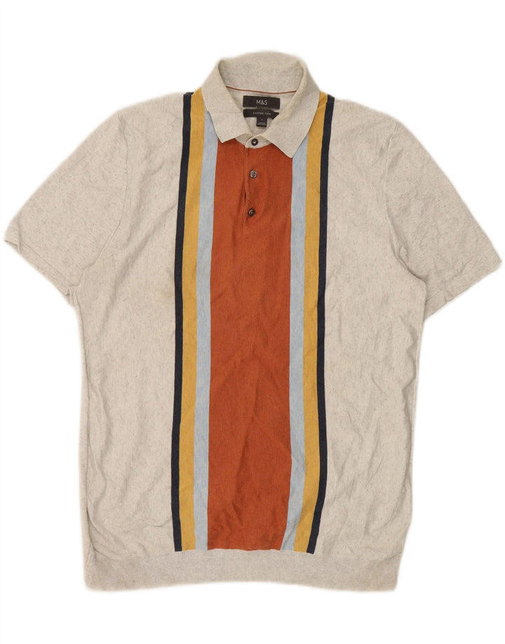 Tricou polo pentru bărbați Marks & Spencer, bumbac cu dungi gri mari