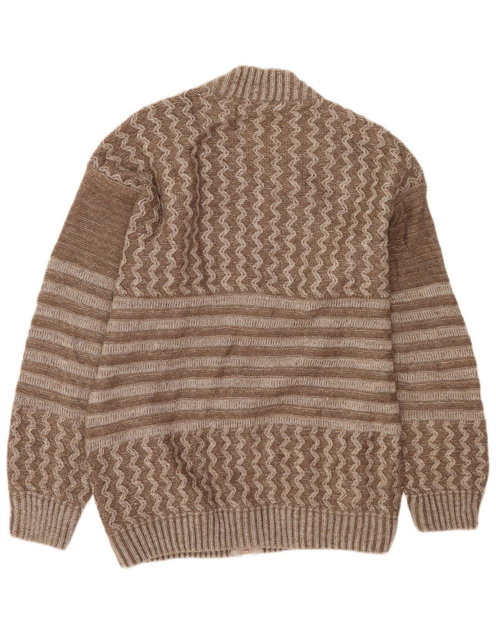 Cardigan cu grafică vintage pentru bărbați, lână mare maro mozaic