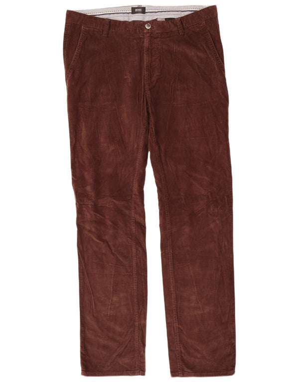 Hugo Boss Pantaloni drepti pentru bărbați din velur IT 52 XL W36 L34 maro bumbac