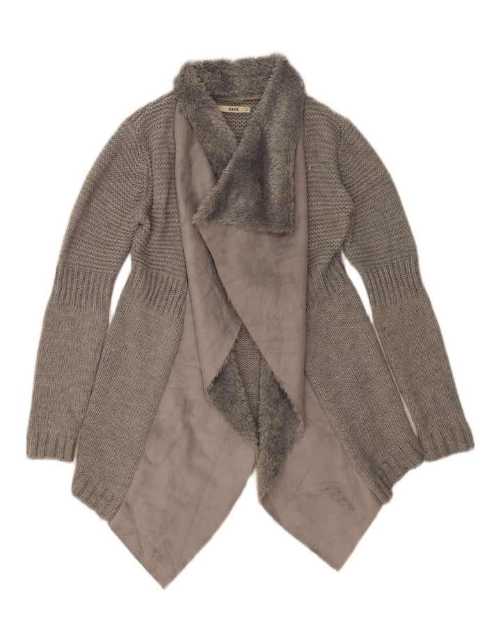 Pulover cardigan deschis asimetric pentru femei OASIS UK 10 mic gri acrilic