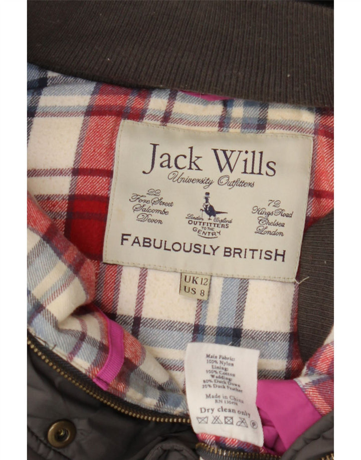 JACK WILLS Gilet căptușit cu glugă pentru femei UK 12, nailon gri mediu