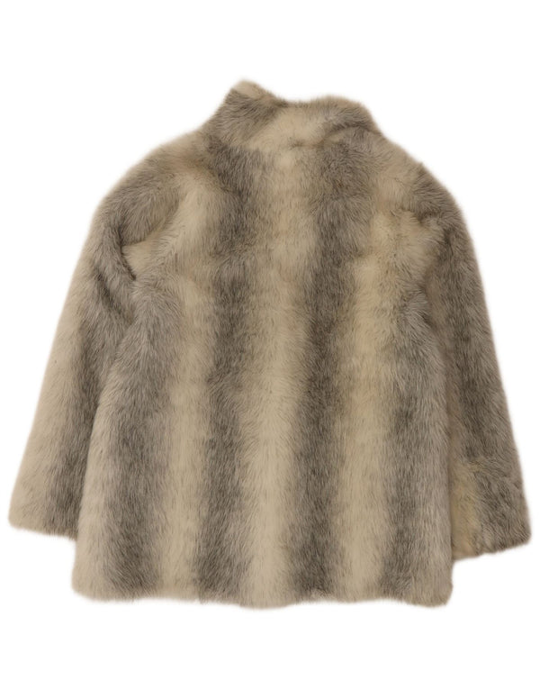 Palton de blană artificială vintage pentru femei, cu tăiere largă, UK 10, acrilic cu dungi mici, gri