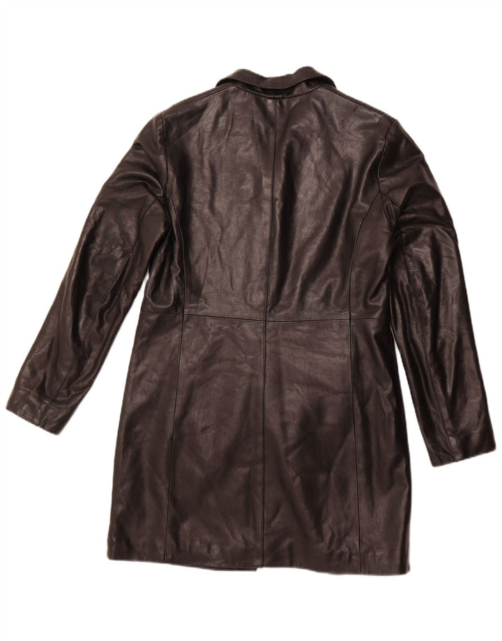 VINTAGE Womens Leather Coat IT 46 Large Black Leather