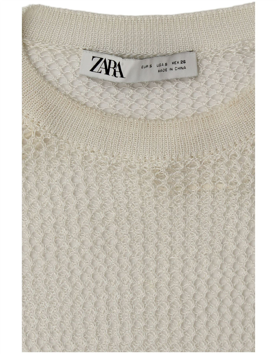 Pulover oversize din croșetat pentru femei Zara, cu decolteu rotund, UK 10 Mic Alb