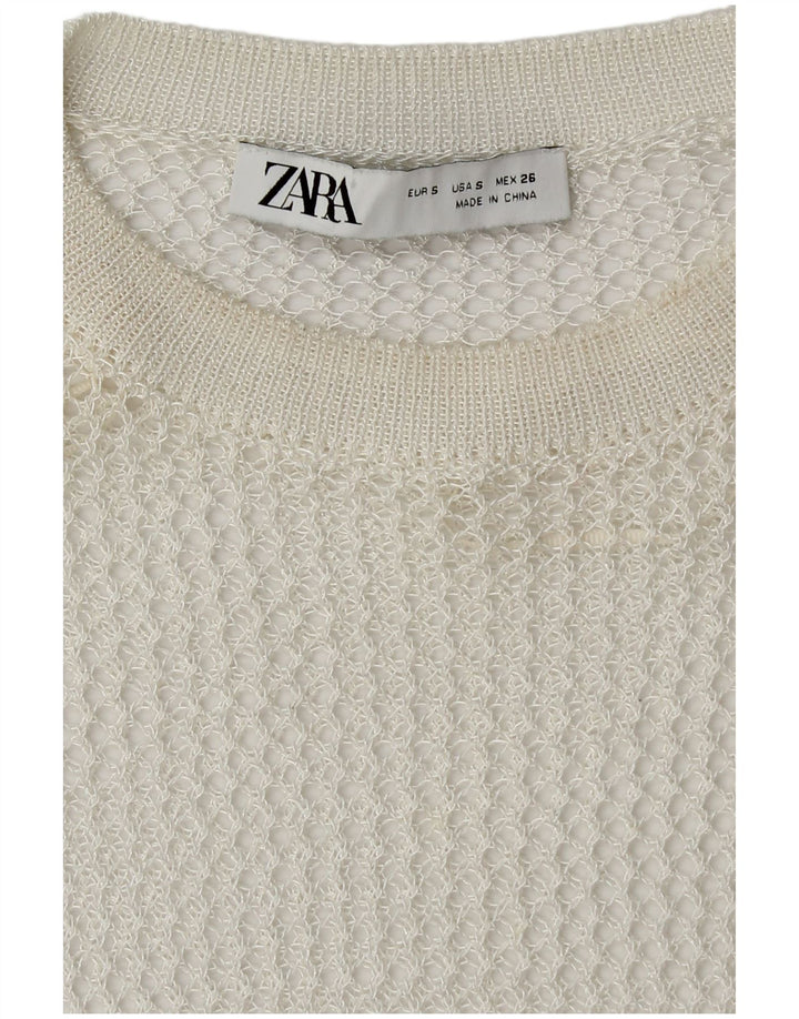 Pulover oversize din croșetat pentru femei Zara, cu decolteu rotund, UK 10 Mic Alb