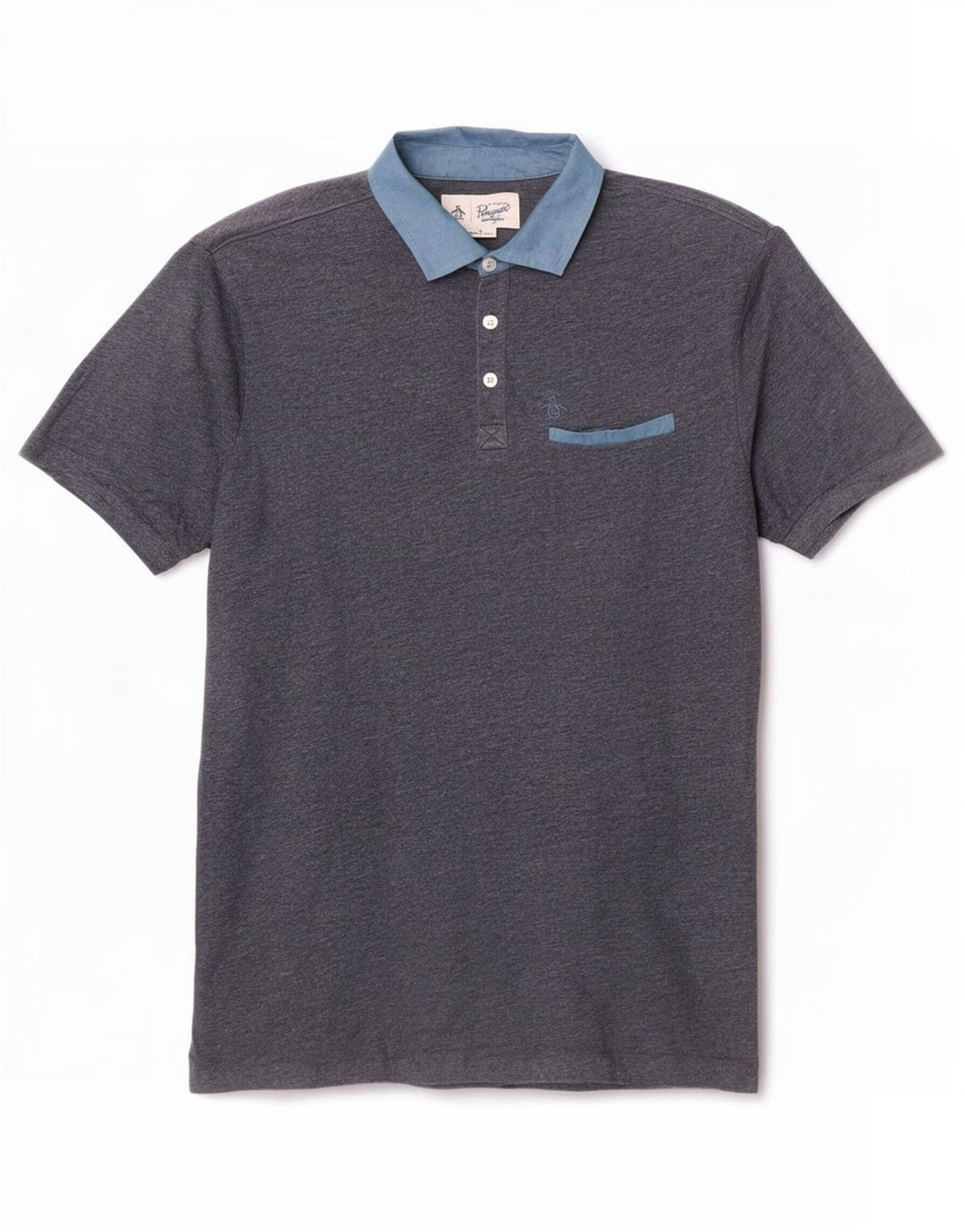 Cămașă polo pentru bărbați Penguin, bumbac color bloc mediu, albastru bleumarin