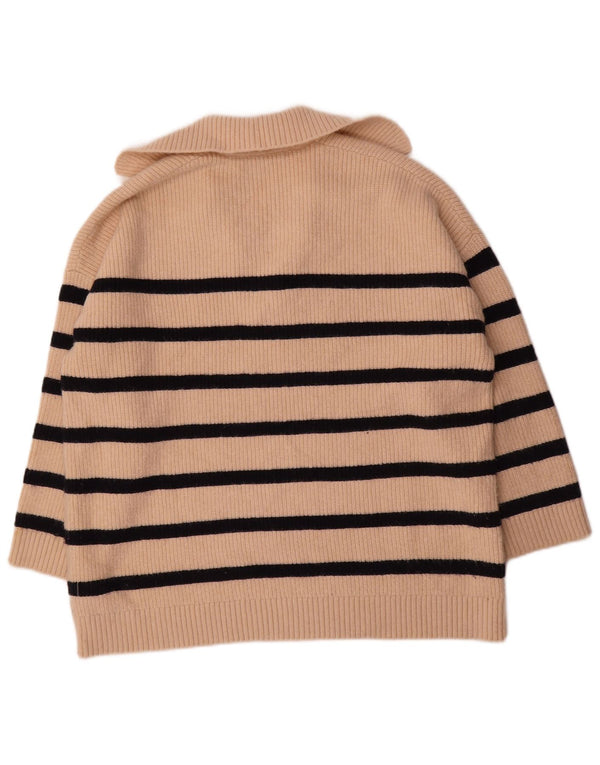 Pulover pentru femeie Zara, cu gât polo supradimensionat, UK 16, mare, în dungi, bej
