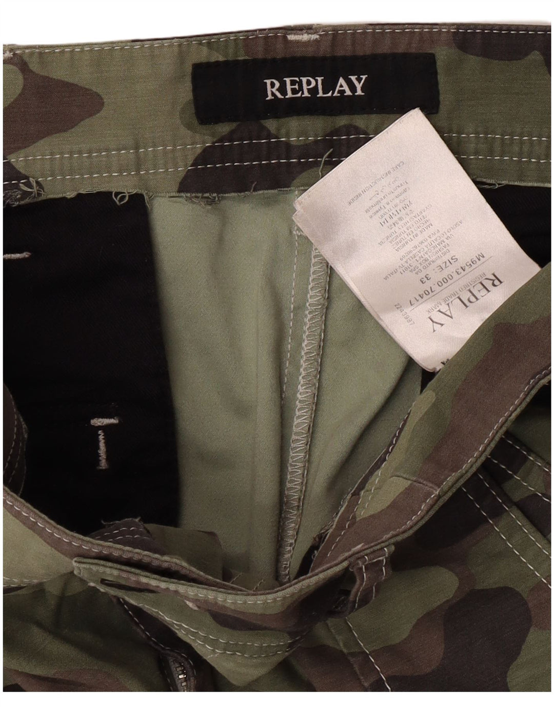 REPLAY Pantaloni cargo subțiri pentru bărbați L33 L29, bumbac camuflaj verde