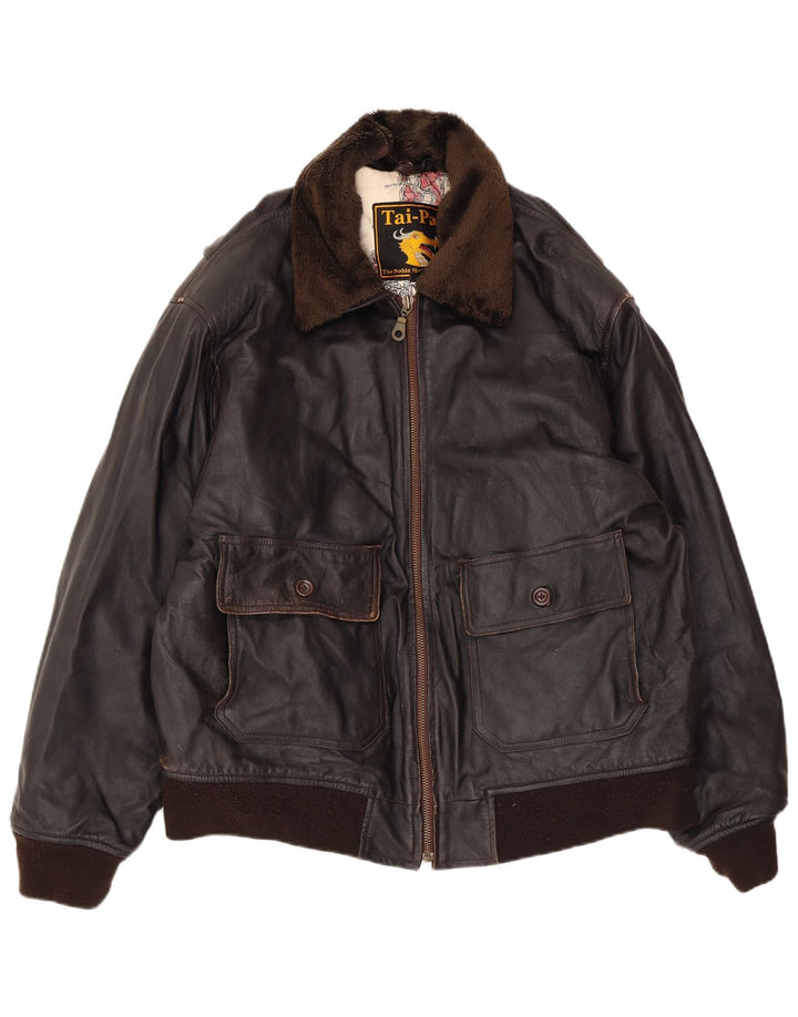 Jachetă de piele vintage pentru bărbați UK 42 XL din piele maro